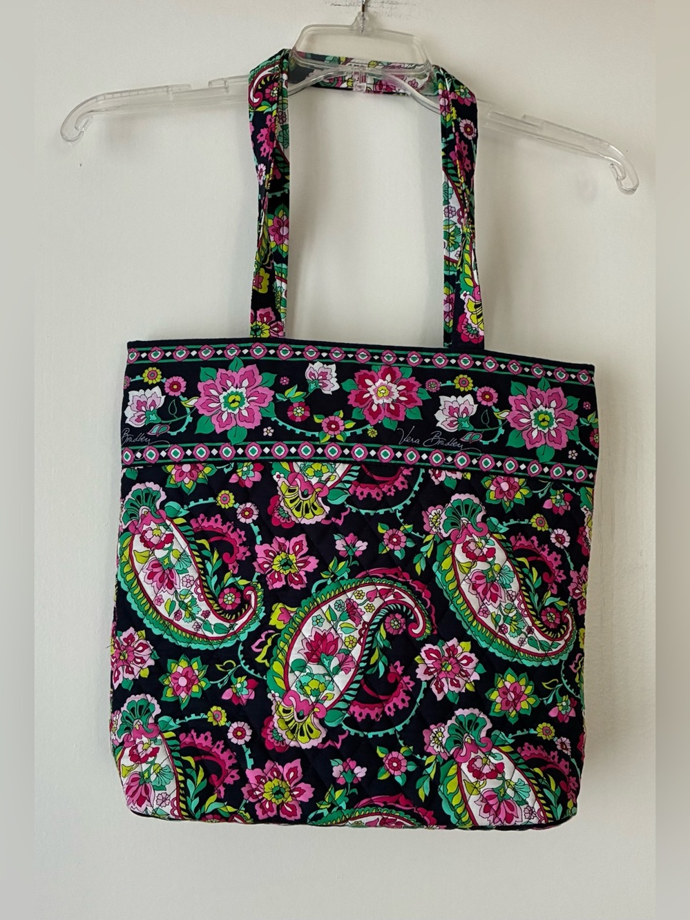 Vera Bradley Villager Tote Bag w/ Snap Closure, Petal Paisley Pattern, Navy/Pink